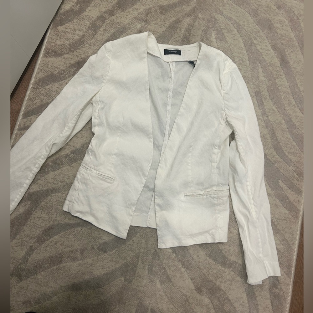 Theory benefield crunch open front blazer linen